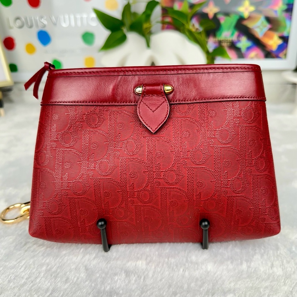 Dior Trotter Red monogram canvas and leather Wristlet, Pouch VINTAGE CUTE